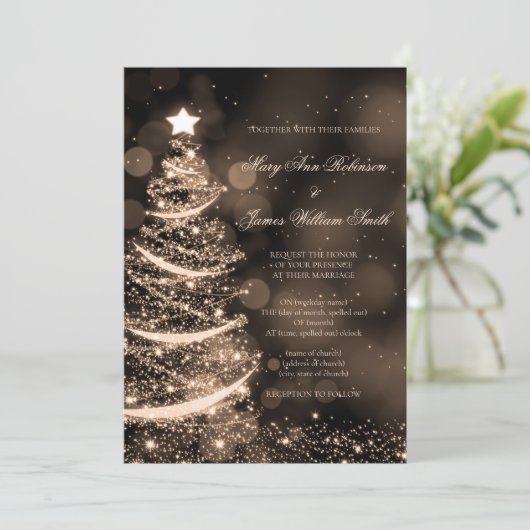 Elegant Black & Gold kerstbruiloft Kaart (Staand voorkant)