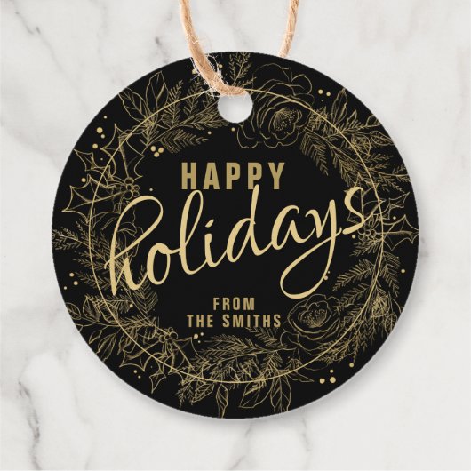 Elegant Black & Gold kerstcadeau Label (Achterkant)