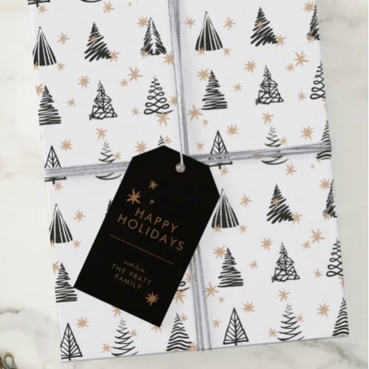 Elegant Black Gold kerstfeestdag Star-ontwerp Cadeaulabel