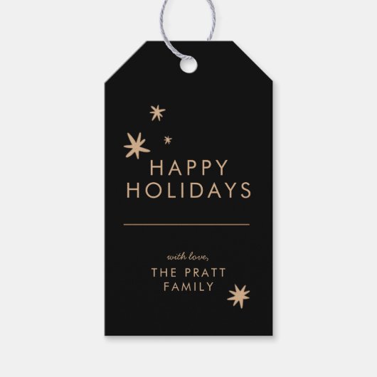 Elegant Black Gold kerstfeestdag Star-ontwerp Cadeaulabel (Voorkant)
