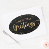 Elegant Black Gold-kerstgroet Ovale Sticker (Envelop)
