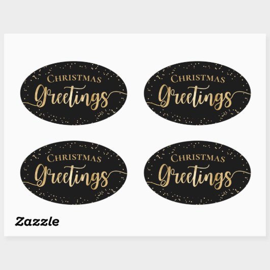 Elegant Black Gold-kerstgroet Ovale Sticker (Vel)