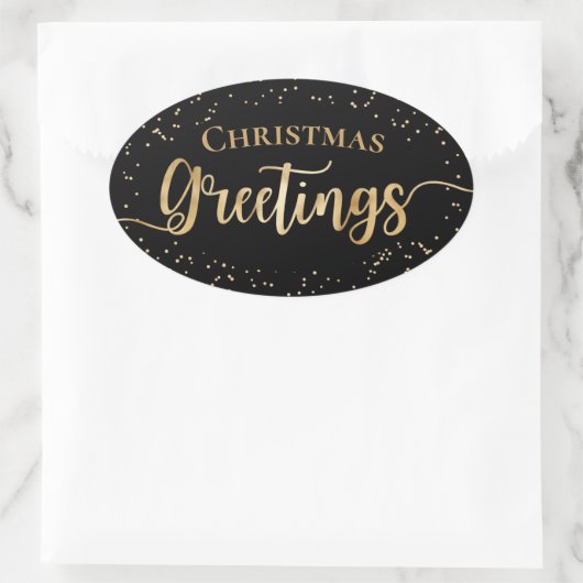 Elegant Black Gold-kerstgroet Ovale Sticker (Tas)