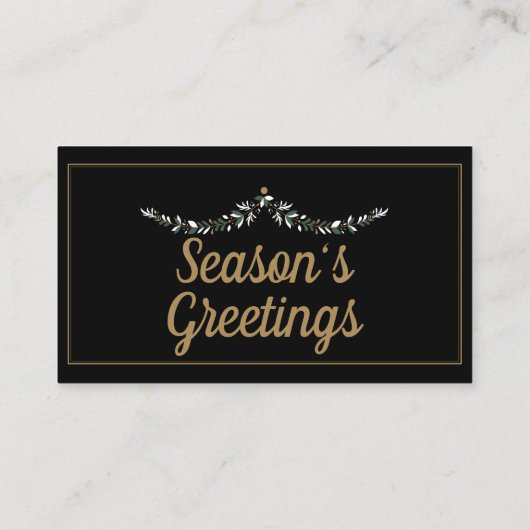 Elegant Black & Gold Kerstmis Plaatskaartje (Achterkant)