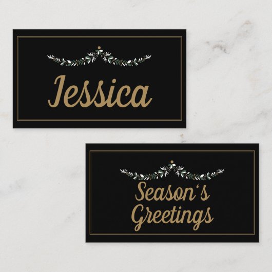 Elegant Black & Gold Kerstmis Plaatskaartje (Voorkant / Achterkant)