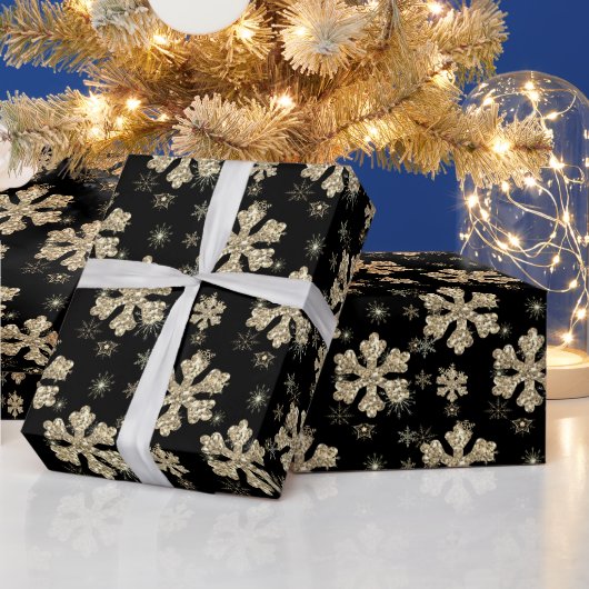 Elegant Black Gold Kerstmis Snowflake Cadeaupapier (Feestdagen)