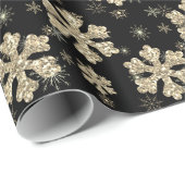 Elegant Black Gold Kerstmis Snowflake Cadeaupapier (Rol Hoek)