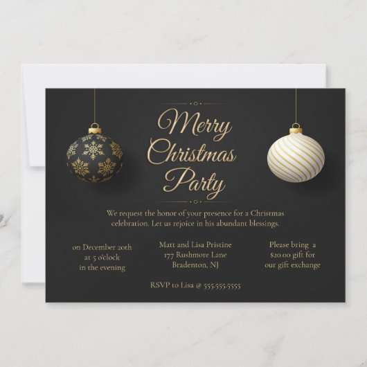 Elegant Black & Gold Kerstparty Kaart (Voorkant)