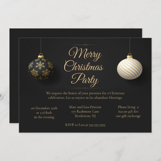 Elegant Black & Gold Kerstparty Kaart (Voorkant / Achterkant)