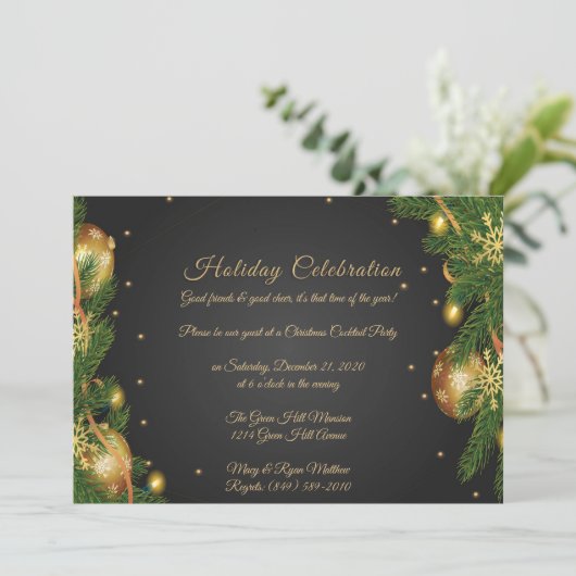 Elegant Black & Gold Kerstparty Kaart (Staand voorkant)