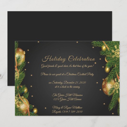 Elegant Black & Gold Kerstparty Kaart (Voorkant / Achterkant)