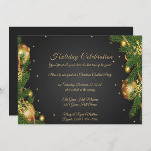 Elegant Black & Gold Kerstparty Kaart