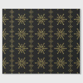 Elegant Black & Gold Kerstsnowflakes Cadeaupapier (Vlak)