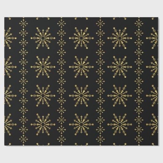 Elegant Black & Gold Kerstsnowflakes Cadeaupapier (Vlak)