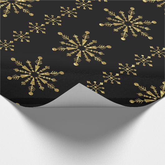 Elegant Black & Gold Kerstsnowflakes Cadeaupapier (Hoek)