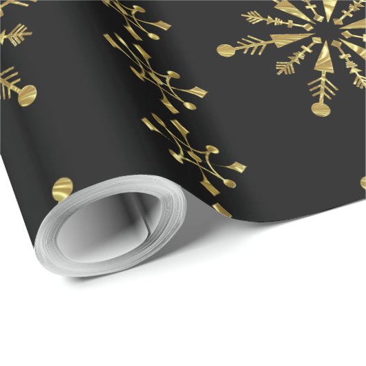 Elegant Black & Gold Kerstsnowflakes Cadeaupapier (Rol Hoek)