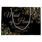 Elegant Black & Gold Lace Maid of Honor Wedding Groot Cadeauzakje (Achterkant)