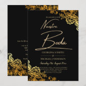 Elegant Black Gold Lace Modern Wedding Kaart (Voorkant / Achterkant)