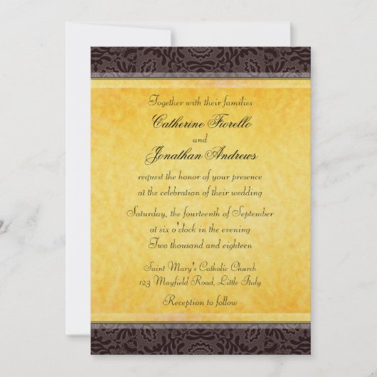Elegant Black Gold Lace Wedding Invitation Kaart (Voorkant)