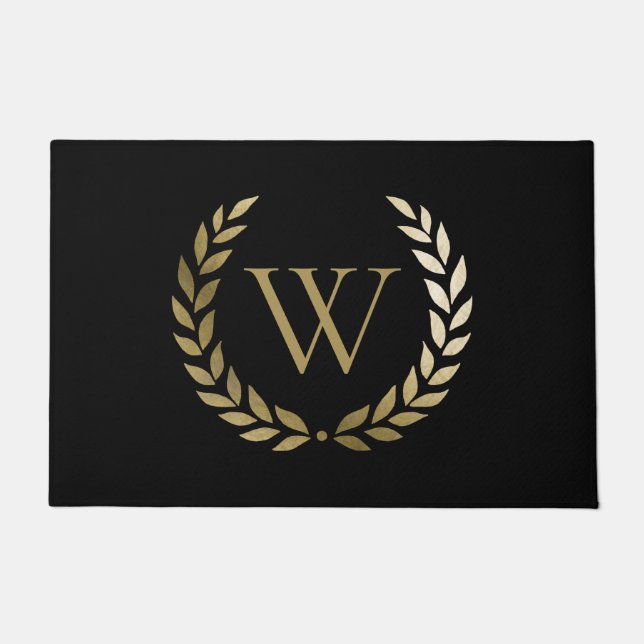 Elegant Black Gold Laruel Wreatmonogram Deurmat (Voorkant)