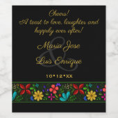 Elegant Black Gold Latijns-Amerikaanse Floral Wedd Wijn Etiket (Enkel label)