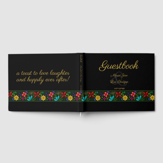Elegant Black Gold Latijns-Amerikaanse Folk Floral Gastenboek (Volledig)