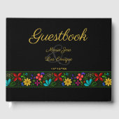 Elegant Black Gold Latijns-Amerikaanse Folk Floral Gastenboek (Voorkant)