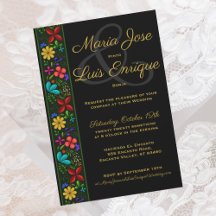 Elegant Black Gold Latin Folk Floral Wedding