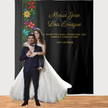 Elegant Black Gold Latin Folk Floral Wedding