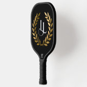Elegant Black & Gold Laurel Monogram Pickleball Pa Paddle (Links)