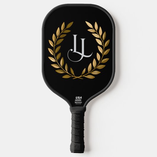 Elegant Black & Gold Laurel Monogram Pickleball Pa Pickleball Paddle (Achterkant)