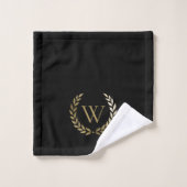 Elegant Black Gold Laurel Wreater Monogram Bad Handdoek (Wasdoekje)