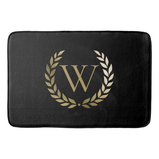 Elegant Black Gold Laurel Wreater Monogram Badmat (Voorkant)