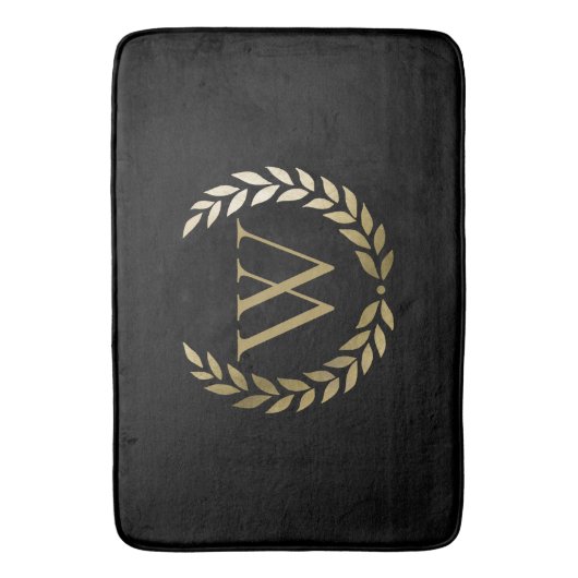 Elegant Black Gold Laurel Wreater Monogram Badmat (Voorkant Verticaal)