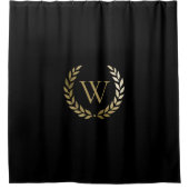 Elegant Black Gold Laurel Wreater Monogram Douchegordijn (Voorkant)