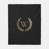 Elegant Black Gold Laurel Wreater Monogram Fleece Deken (Voorkant)