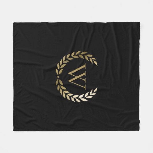 Elegant Black Gold Laurel Wreater Monogram Fleece Deken (Voorkant (Horizontaal))