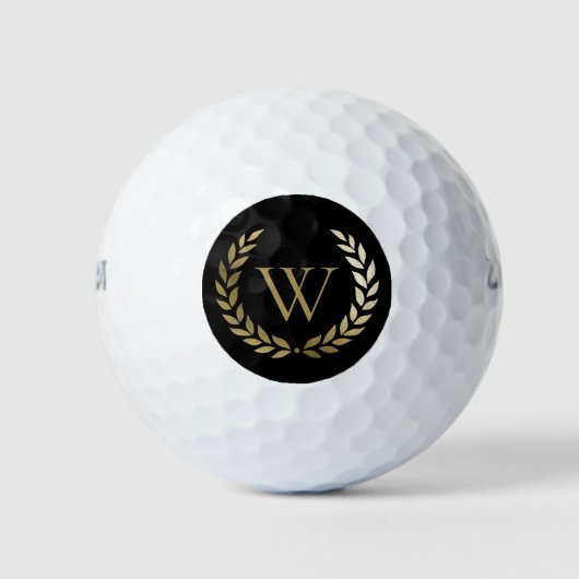Elegant Black Gold Laurel Wreater Monogram Golfballen (Voorkant)
