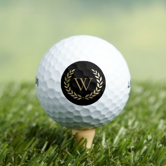 Elegant Black Gold Laurel Wreater Monogram Golfballen (Insitu Shirt)