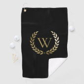 Elegant Black Gold Laurel Wreater Monogram Golfhanddoek (Insitu)