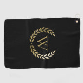 Elegant Black Gold Laurel Wreater Monogram Golfhanddoek (Horizontaal)
