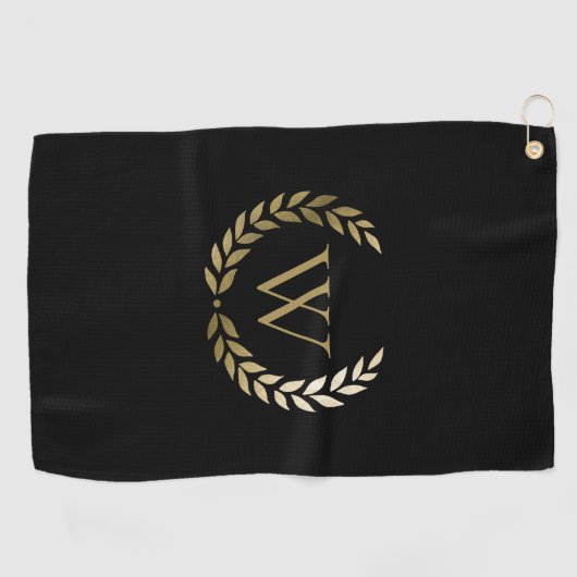 Elegant Black Gold Laurel Wreater Monogram Golfhanddoek (Horizontaal)