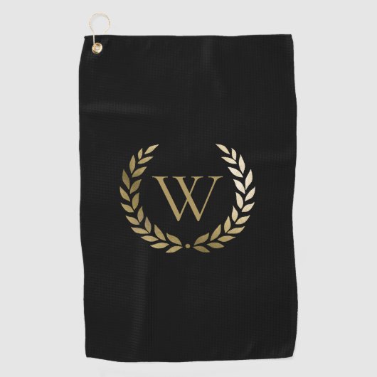 Elegant Black Gold Laurel Wreater Monogram Golfhanddoek (Voorkant)