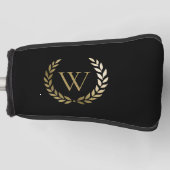 Elegant Black Gold Laurel Wreater Monogram Golfheadcover (Voorkant)