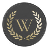 Elegant Black Gold Laurel Wreater Monogram Hockey Puck (Voorkant)