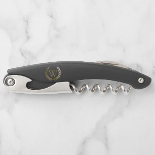 Elegant Black Gold Laurel Wreater Monogram Kurkentrekker