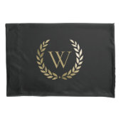 Elegant Black Gold Laurel Wreater Monogram Kussensloop (Voorkant)