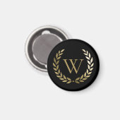 Elegant Black Gold Laurel Wreater Monogram Magneet (Voorkant / Achterkant)
