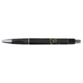 Elegant Black Gold Laurel Wreater Monogram Pen (Voorkant)