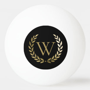 Elegant Black Gold Laurel Wreater Monogram Pingpongbal